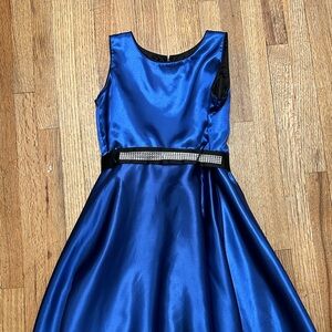 Elegant Sapphire Blue Kids Dress with Sparkling Belt